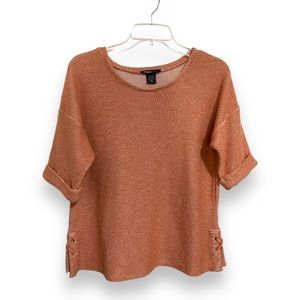 Women Knit Top Medium Petite MP Knit Sweater Top Cuffed Sleeve Salmon Peach
